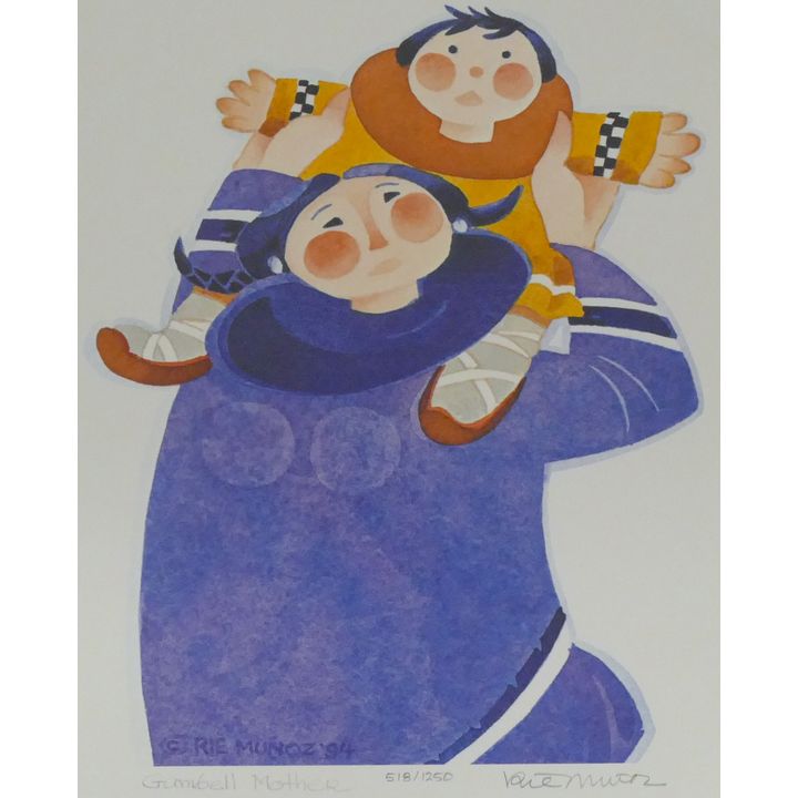 Rie Munoz "Gambell Mother" 1994 Signed Print 12.5" x 10.75" Sheet.