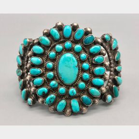 C. 1940s Hefty Turquoise Cluster Bracelet