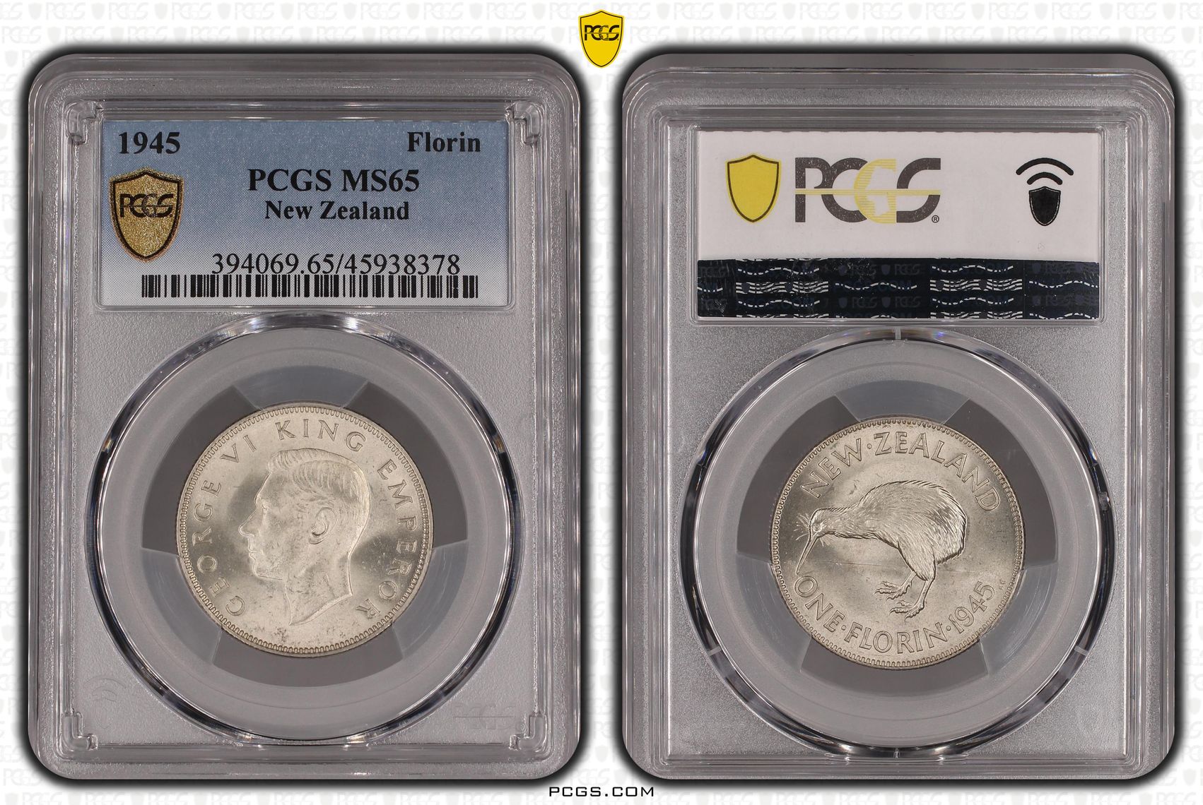1945 New Zealand Florin Silver PCGS - MS65 POP 4/0 -378