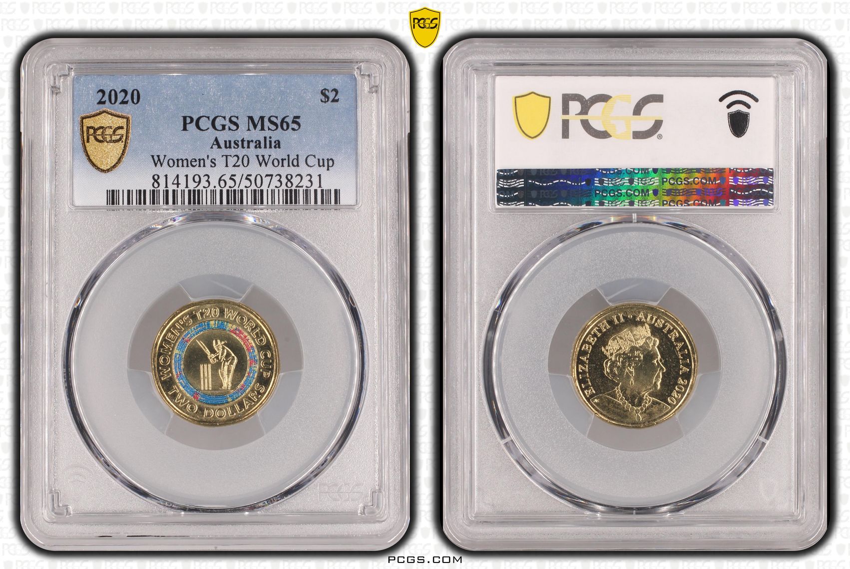 Women's T20 World Cup Colorized , Two Dollar, 2020, PCGS MS65