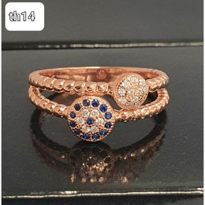 KLEEF STERLING SILVER DOUBLE RING WITH CUBICS - ROSE GOLD - SIZE P - 50691/14
