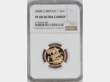 2008 ELIZABETH II PROOF GOLD SOVEREIGN PF68 UCAM