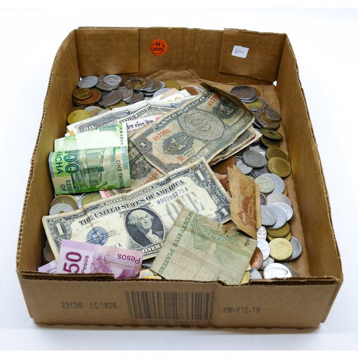 Box Old Foreign Coins & Currency
