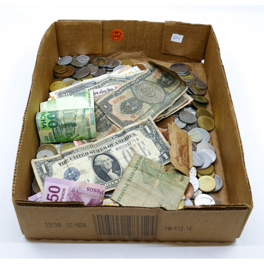 Box Old Foreign Coins & Currency