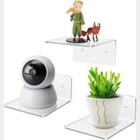 LUDERY 3 PACK SMALL FLOATING SHELVES FOR WALL, 4' SMALL ADHESIVE WALL SHELVES,ACRYLIC MINI WALL SHELF FOR BEDROOM, BATHROOM, LIVIN