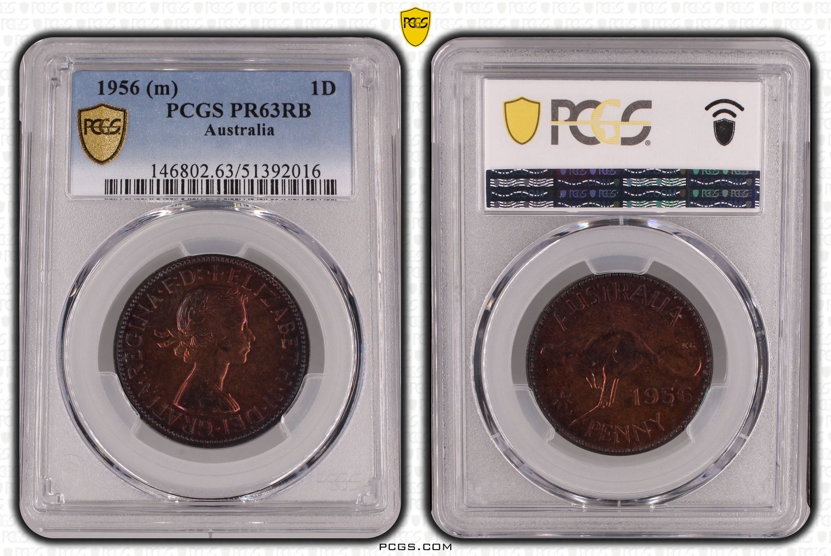 Elizabeth II, Penny, 1956, PCGS PR63RB