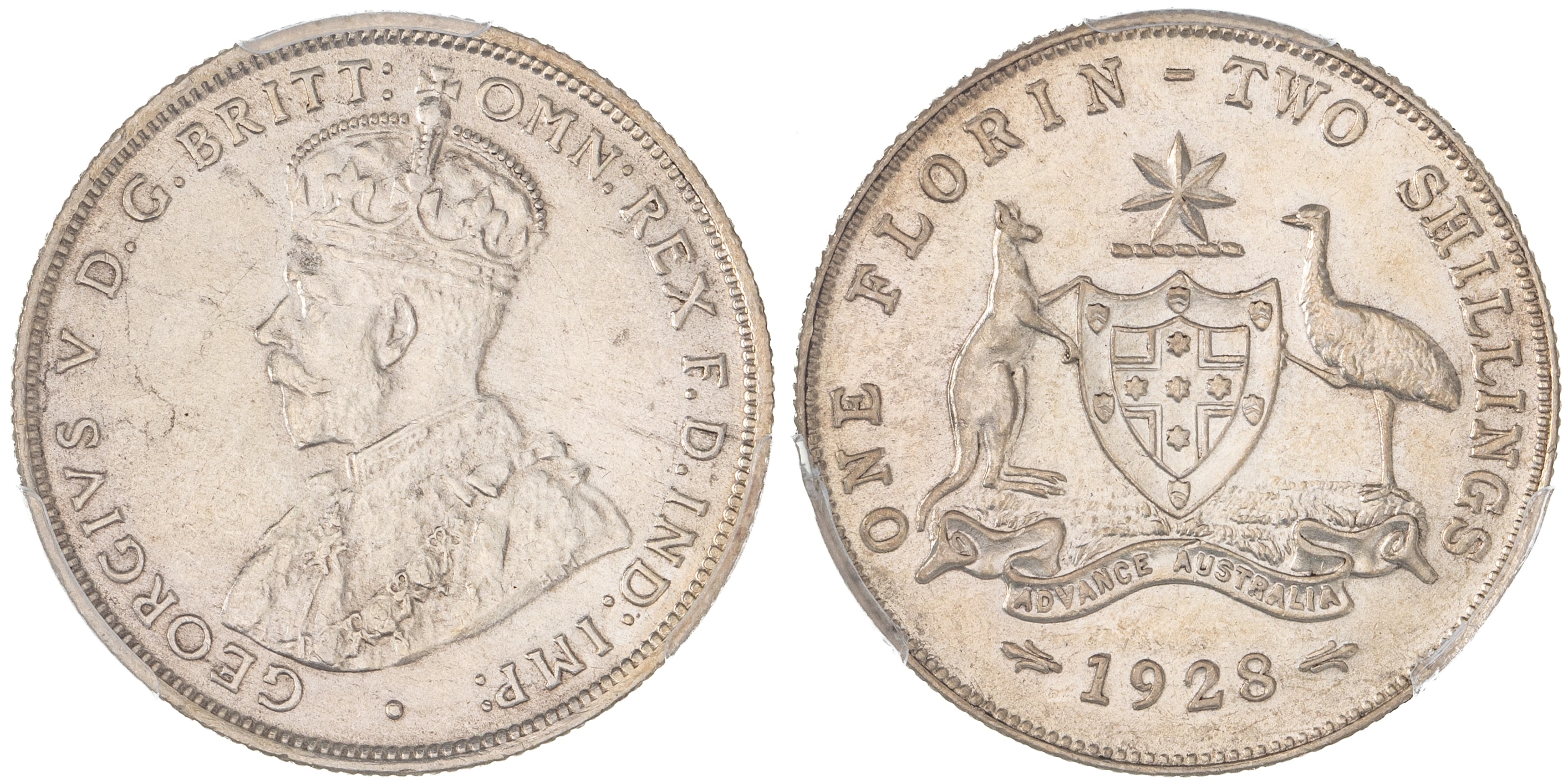 George V, Florin, 1928, PCGS MS63