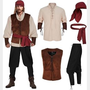 5PCS HALLOWEEN RENAISSANCE MEN'S VIKING MEDIEVAL PIRATE COSTUME SET