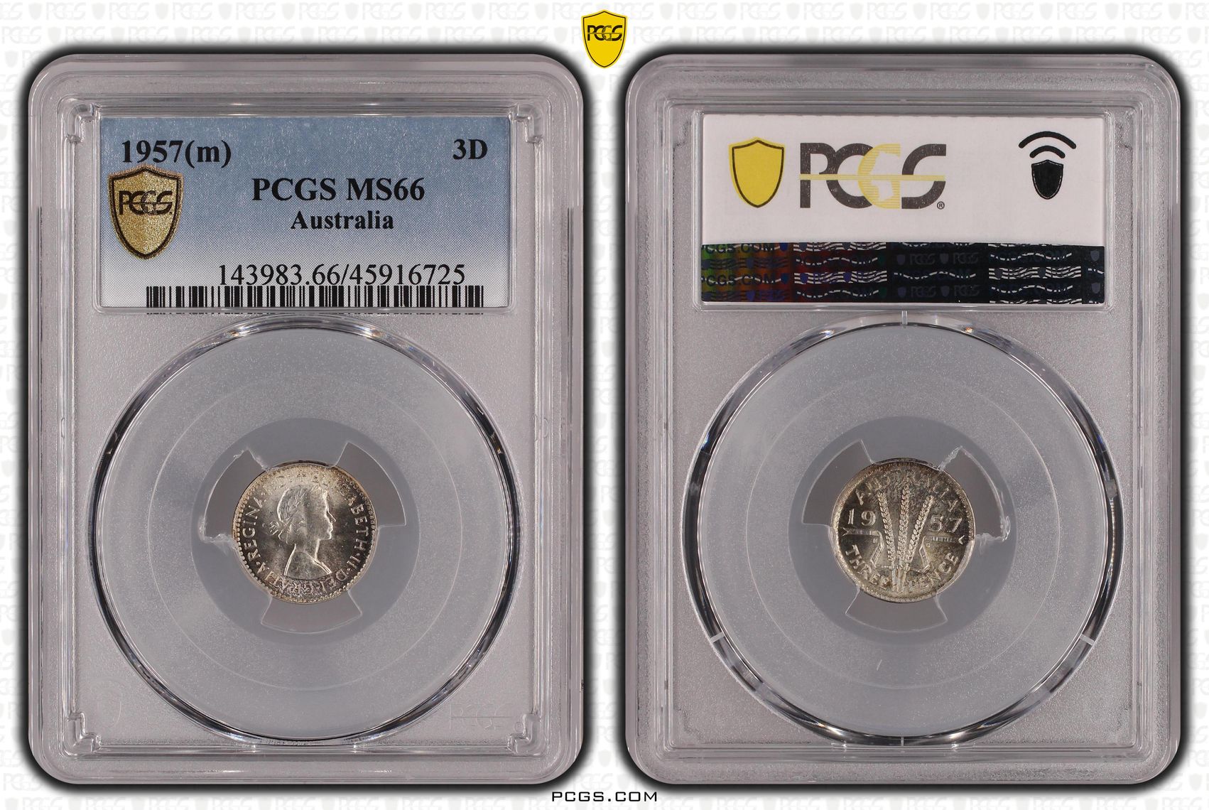 1957(m) Australia Threepence PCGS - MS66 -725