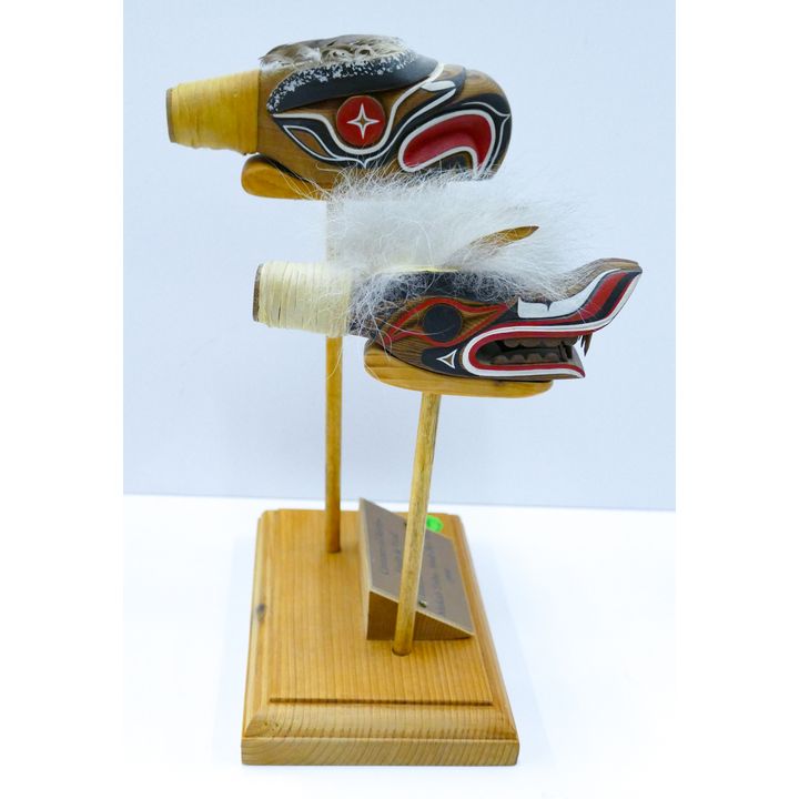 Pair Elanson Akin (Makah) ''Eagle and Wolf'' Ceremonial Cedar Rattles