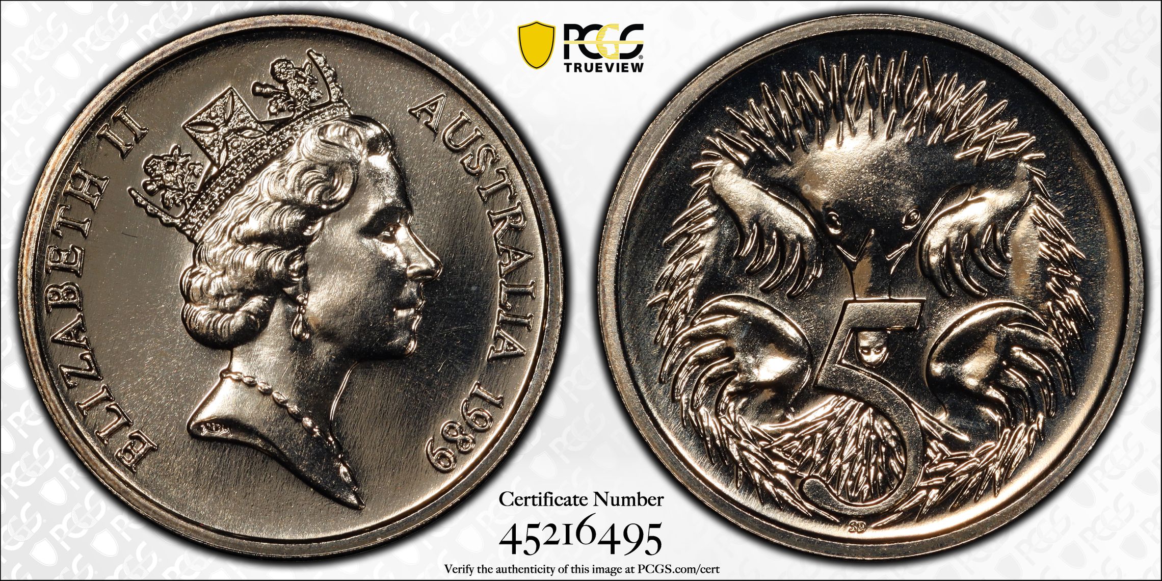 1989 Australia Five Cent, 5c PCGS - MS69 POP 3/0 -495