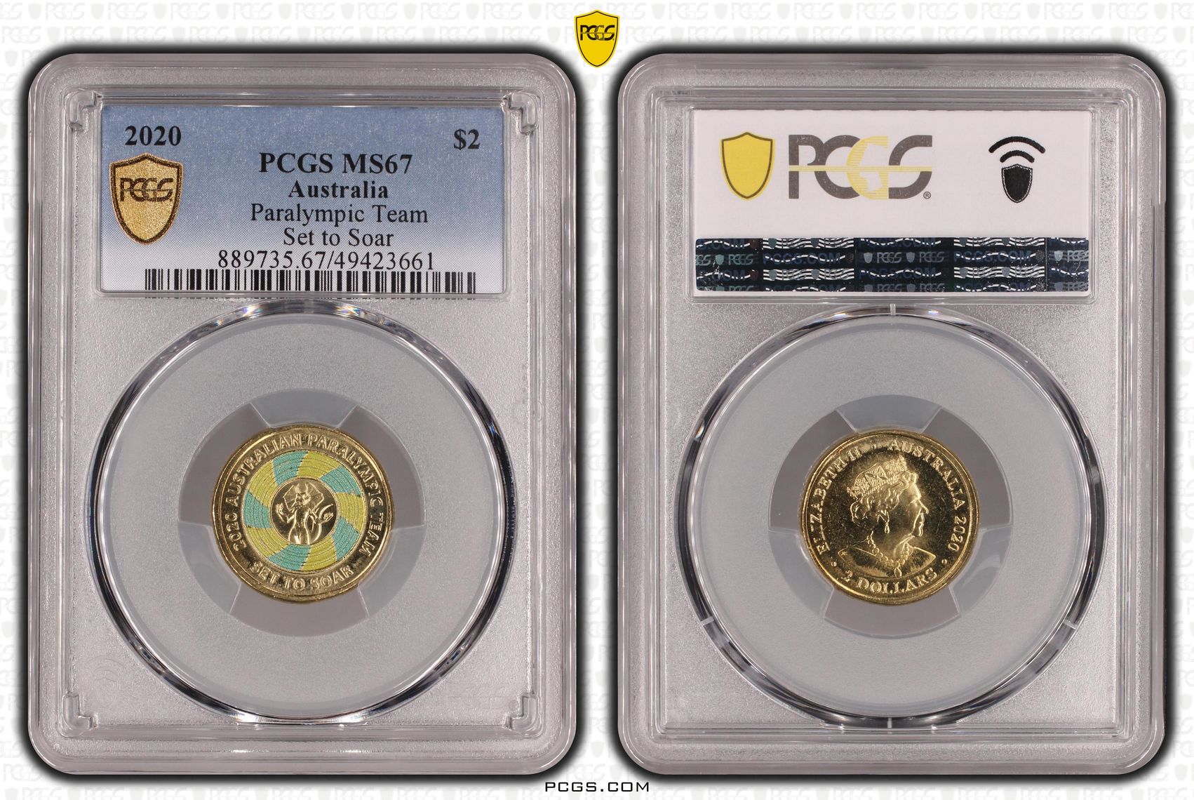 Elizabeth II, Paralympic Team - Set to Soar - Colorized, Two Dollar, 2020, PCGS MS67