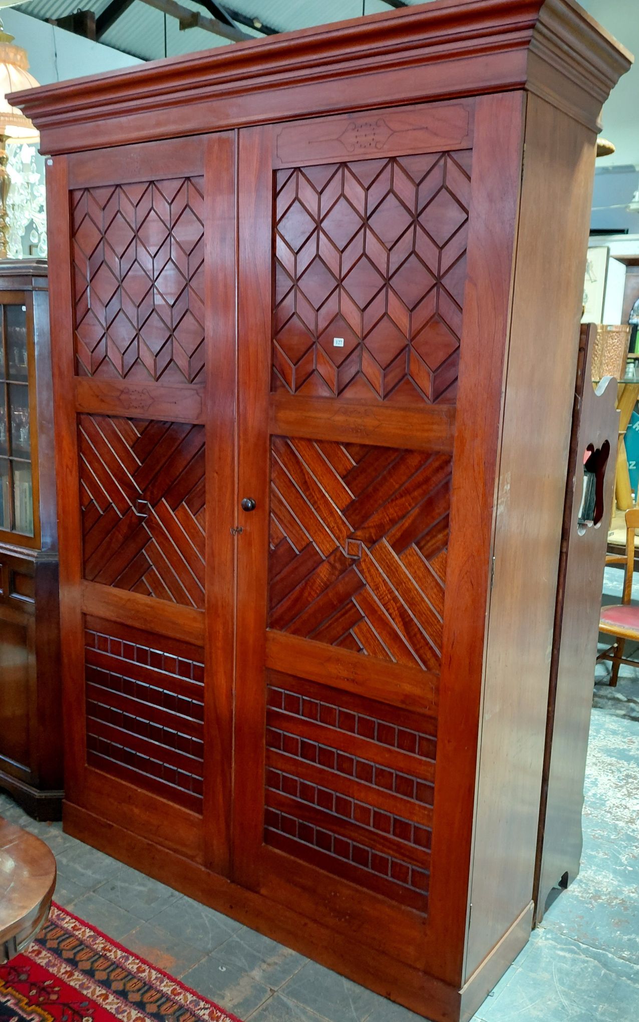 127 · RARE PARQUETRY CEDAR TWO DOOR CUPBOARD