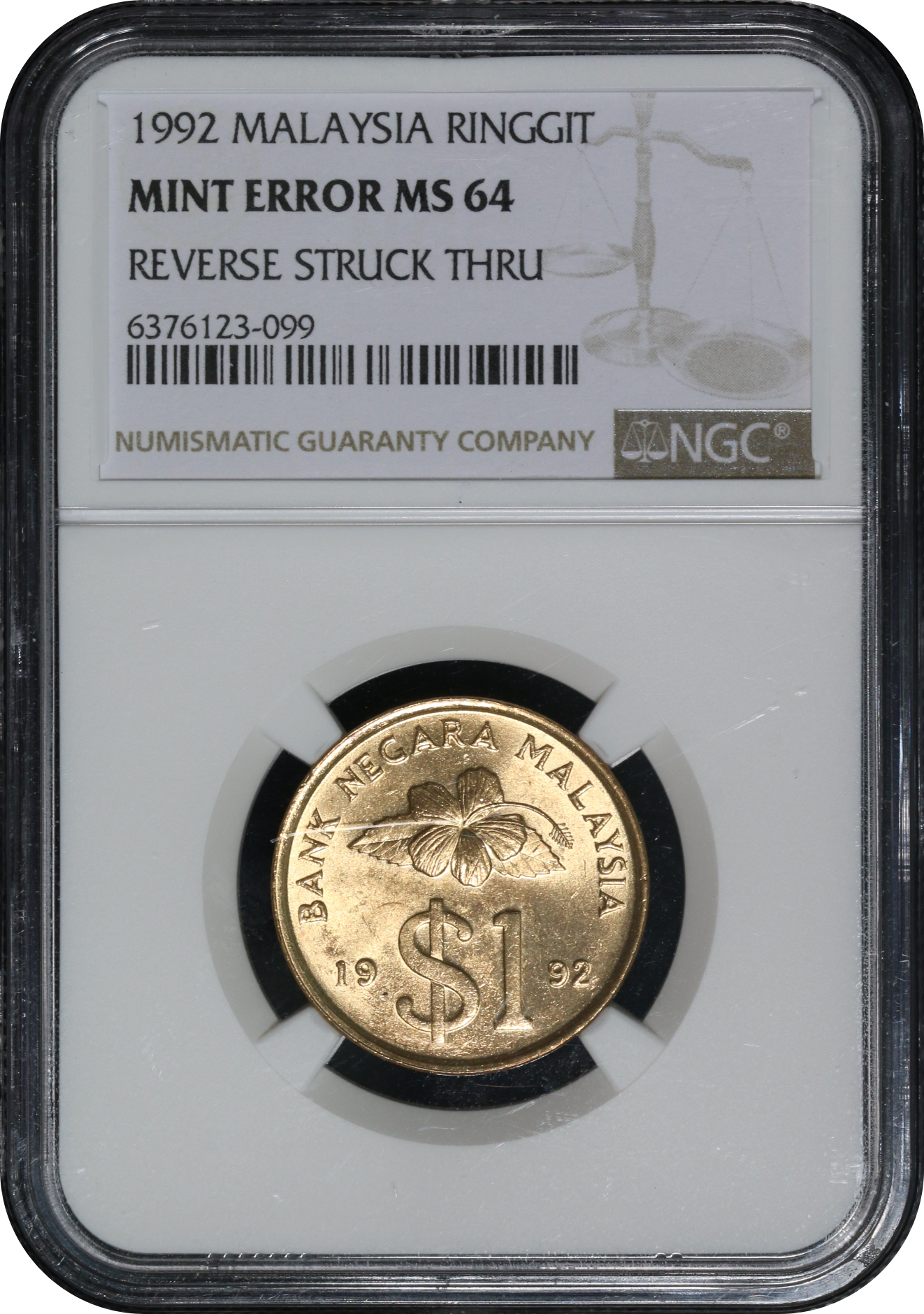 Malaysia 1992 RM1 Mint Error Reverse Struck Thru NGC MS64 | Monetarium  Singapore Private Limited