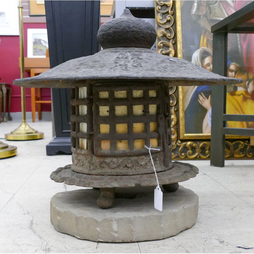 Antique Japanese Iron Lantern on Stand 19''x19''