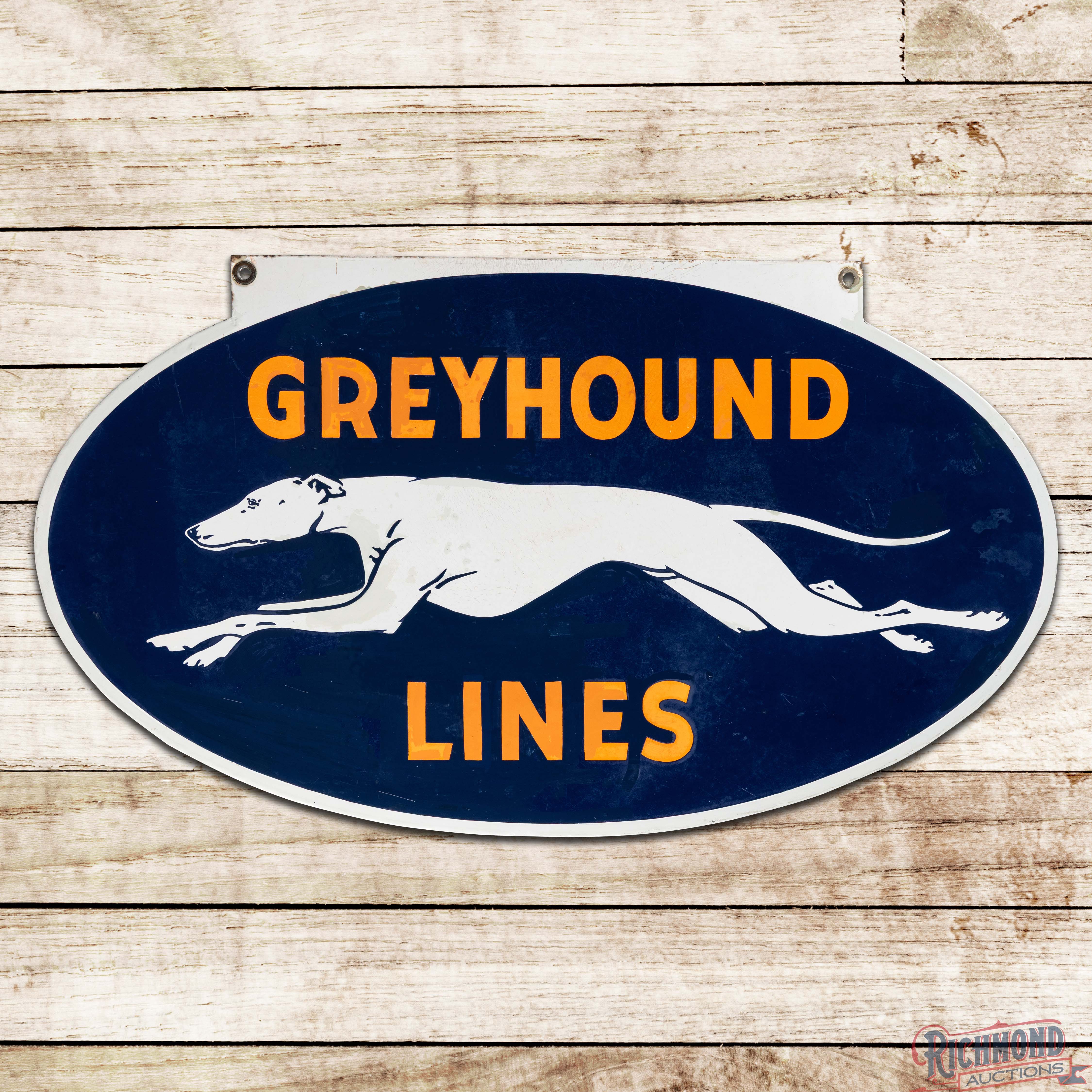 Greyhound Lines 3' Double Sided Porcelain Die Cut Sign w/ Dog ...