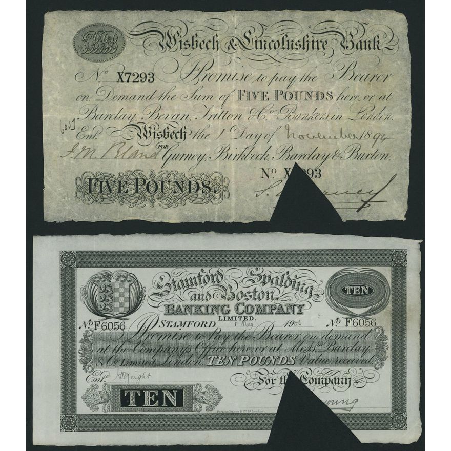 GB Provincial Banknotes, [2 notes] cut cancelled £5, £10, 1894-1906 ...