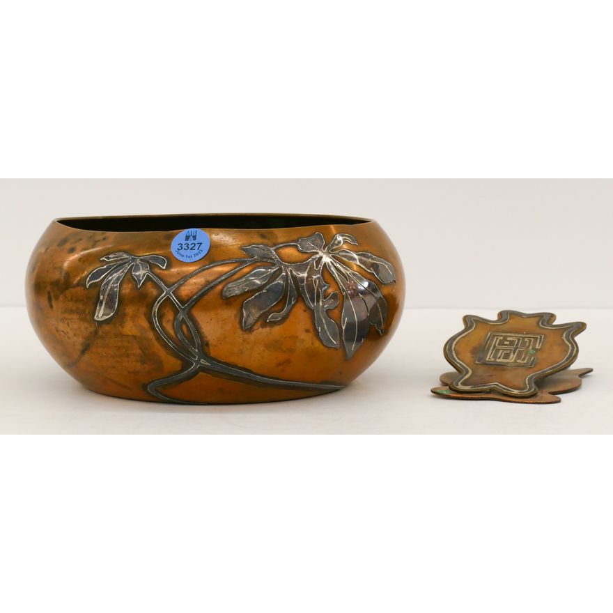 2pc Heintz Silver on Copper Bowl and Clip 5'' to 8''