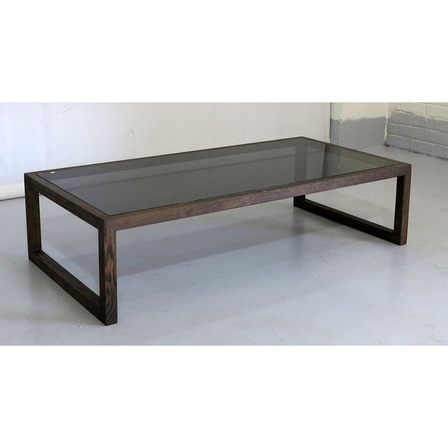 GLASS-TOP OAK COFFEE TABLE