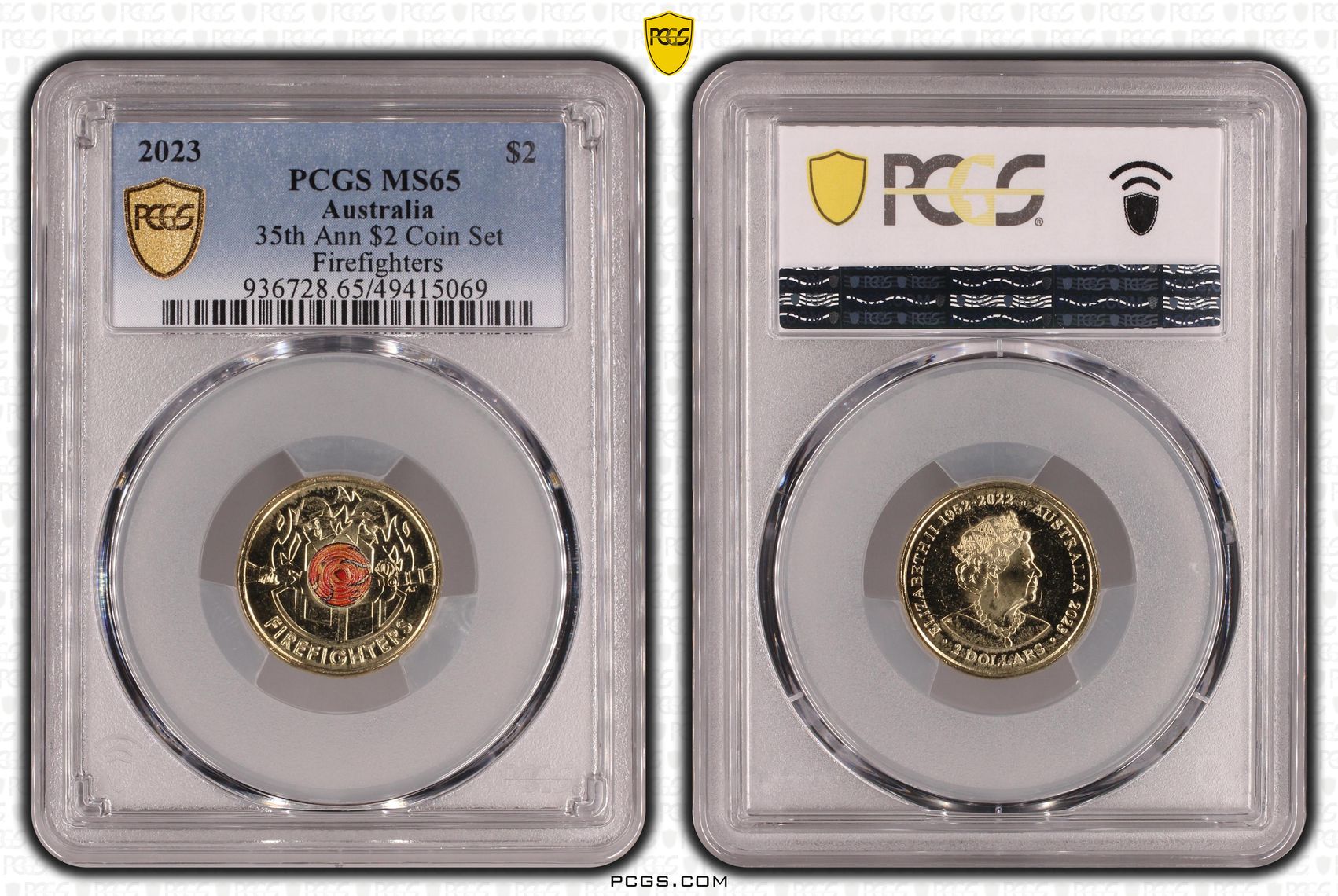 Elizabeth II, 35th Ann $2 Coin Set - Firefighters, Two Dollar, 2023, PCGS MS65