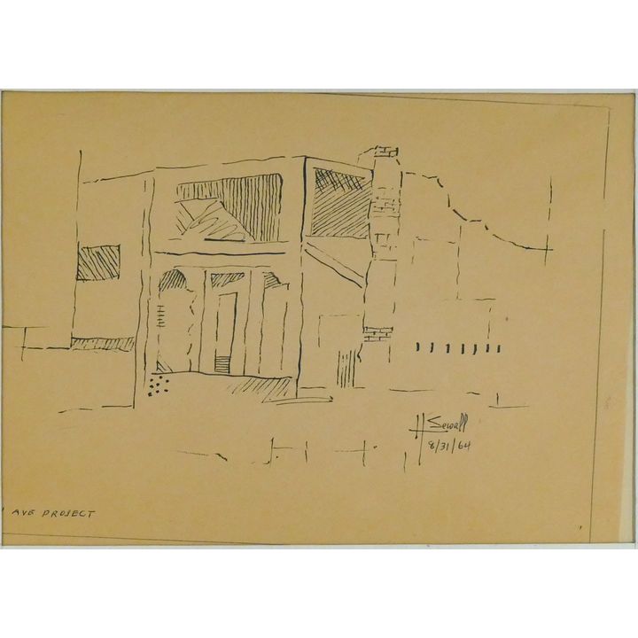 Howard Sewall ''4th Ave Project'' 1964 Ink Drawing Matted 13''x17''