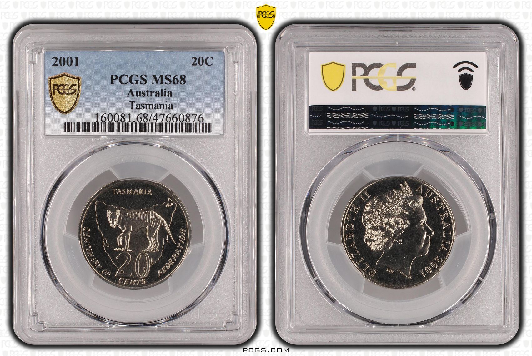 Elizabeth II, Tasmania, Twenty Cent, 2001, PCGS MS68