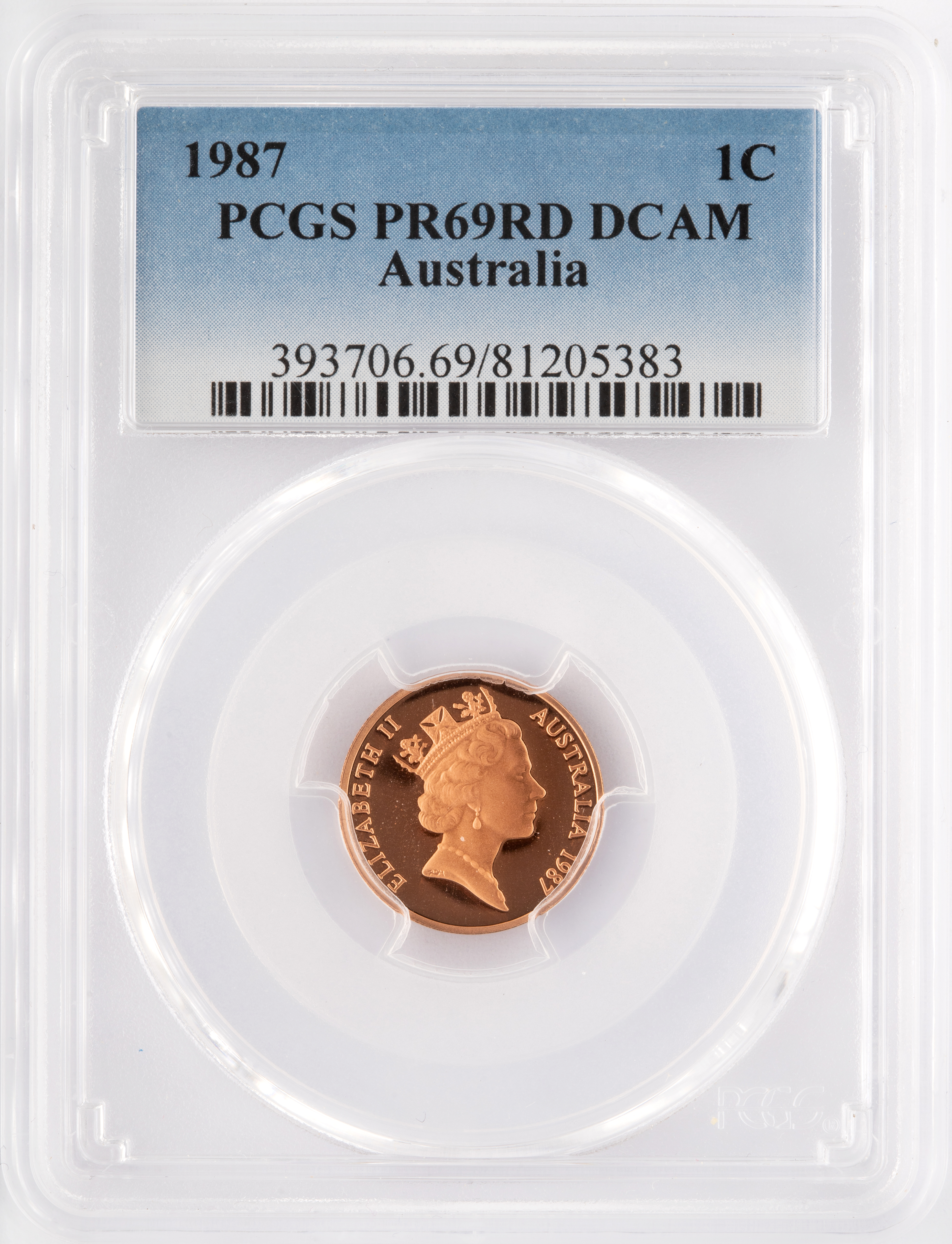 One Cent, 1987, Pcgs Pr69dcam