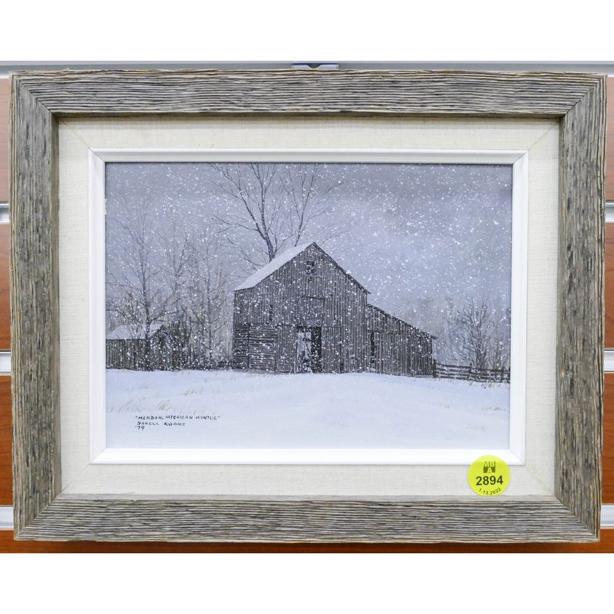 Darell Koons Barn in the Snow Oil on Masonite Framed- 8x10''