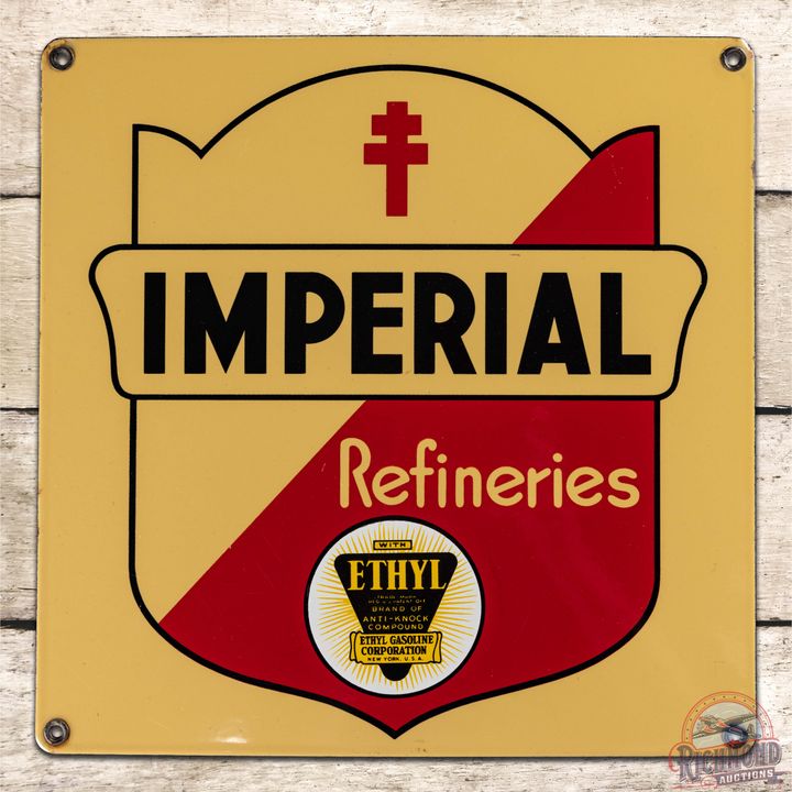 Imperial Refineries Ethyl Gasoline Single Sided Porcelain Pump Plate Sign