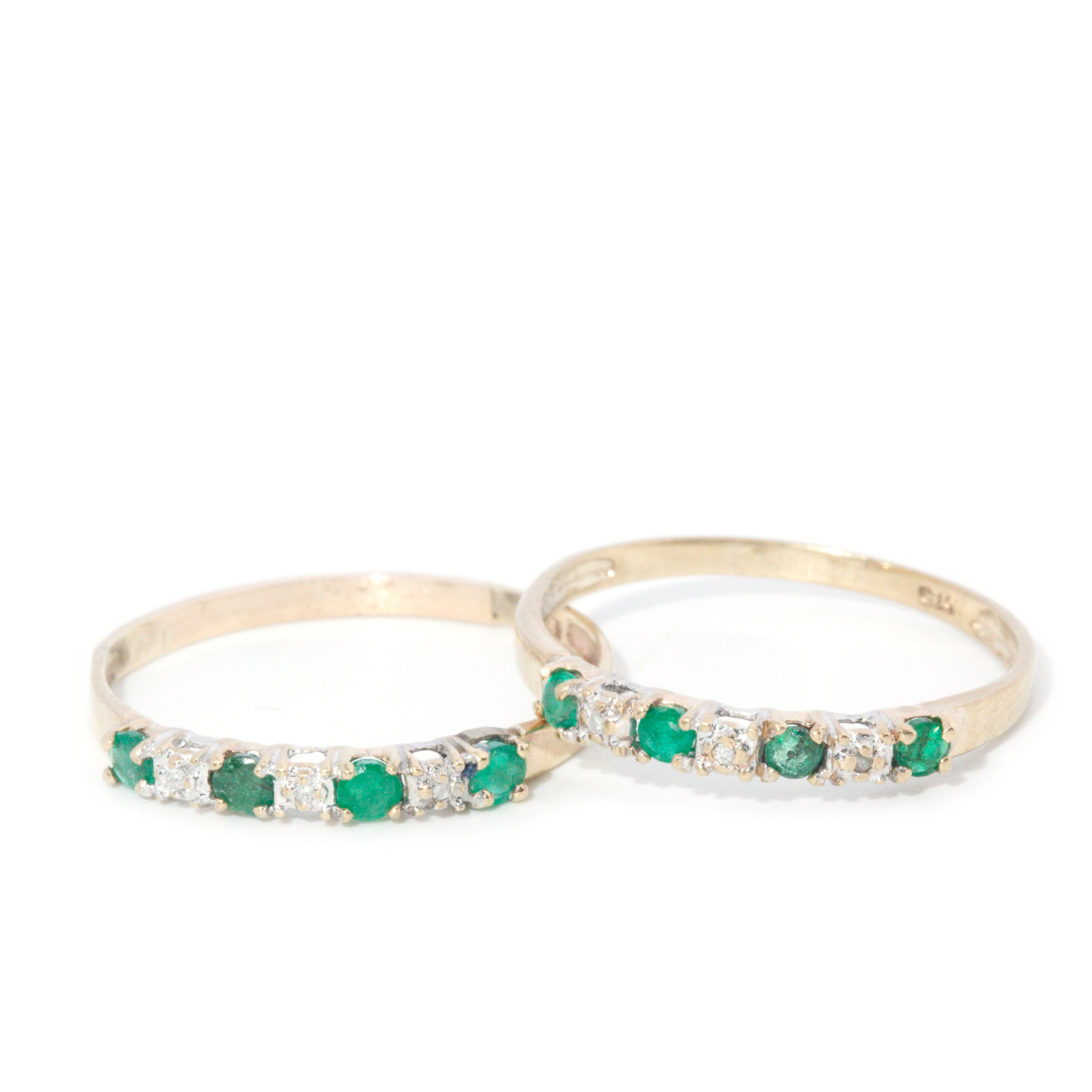 9ct Gold Two Emerald & Diamond Rings