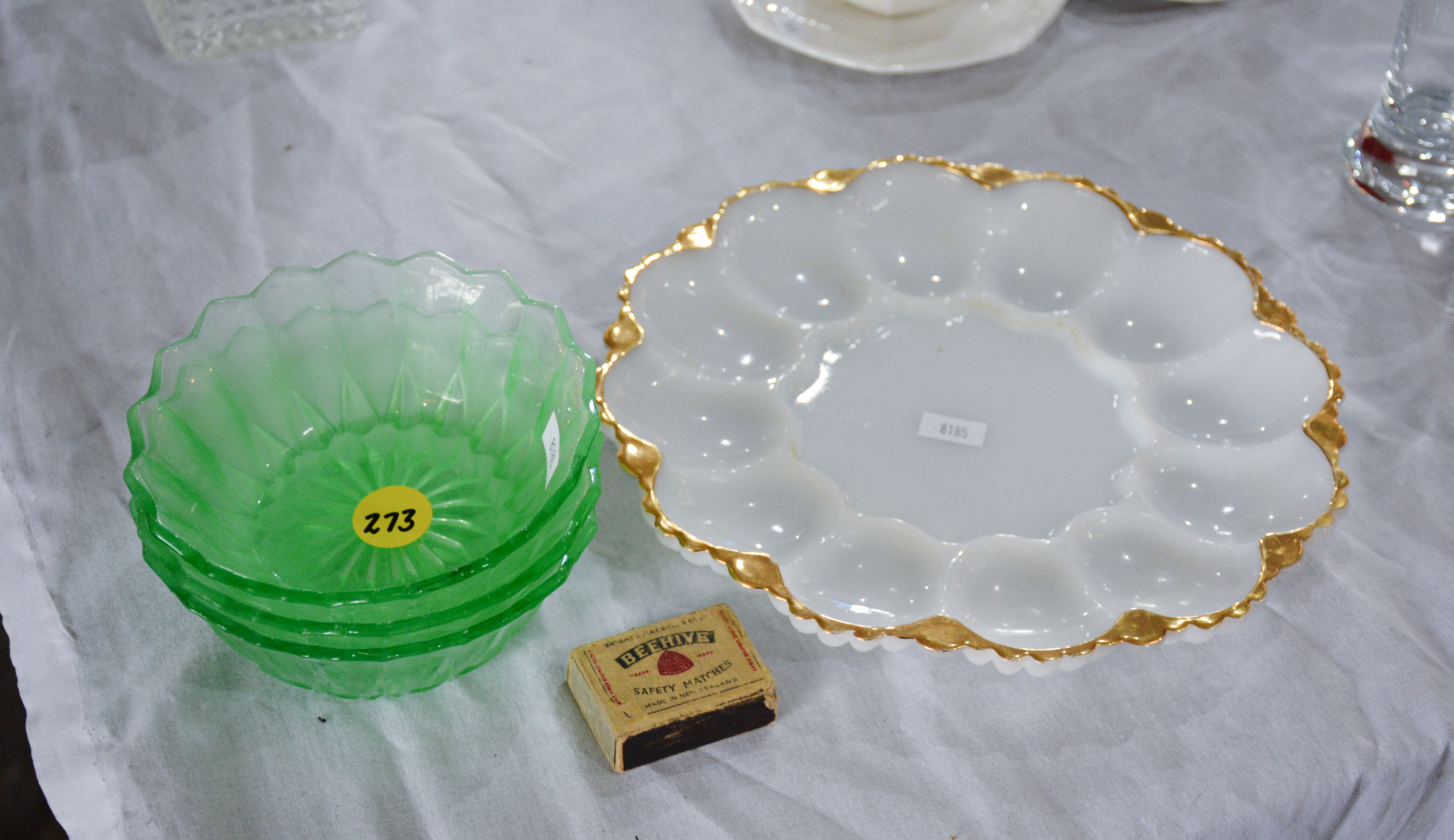 Green Glass Bowls x 3 and White Glass Platter — NZ auction result