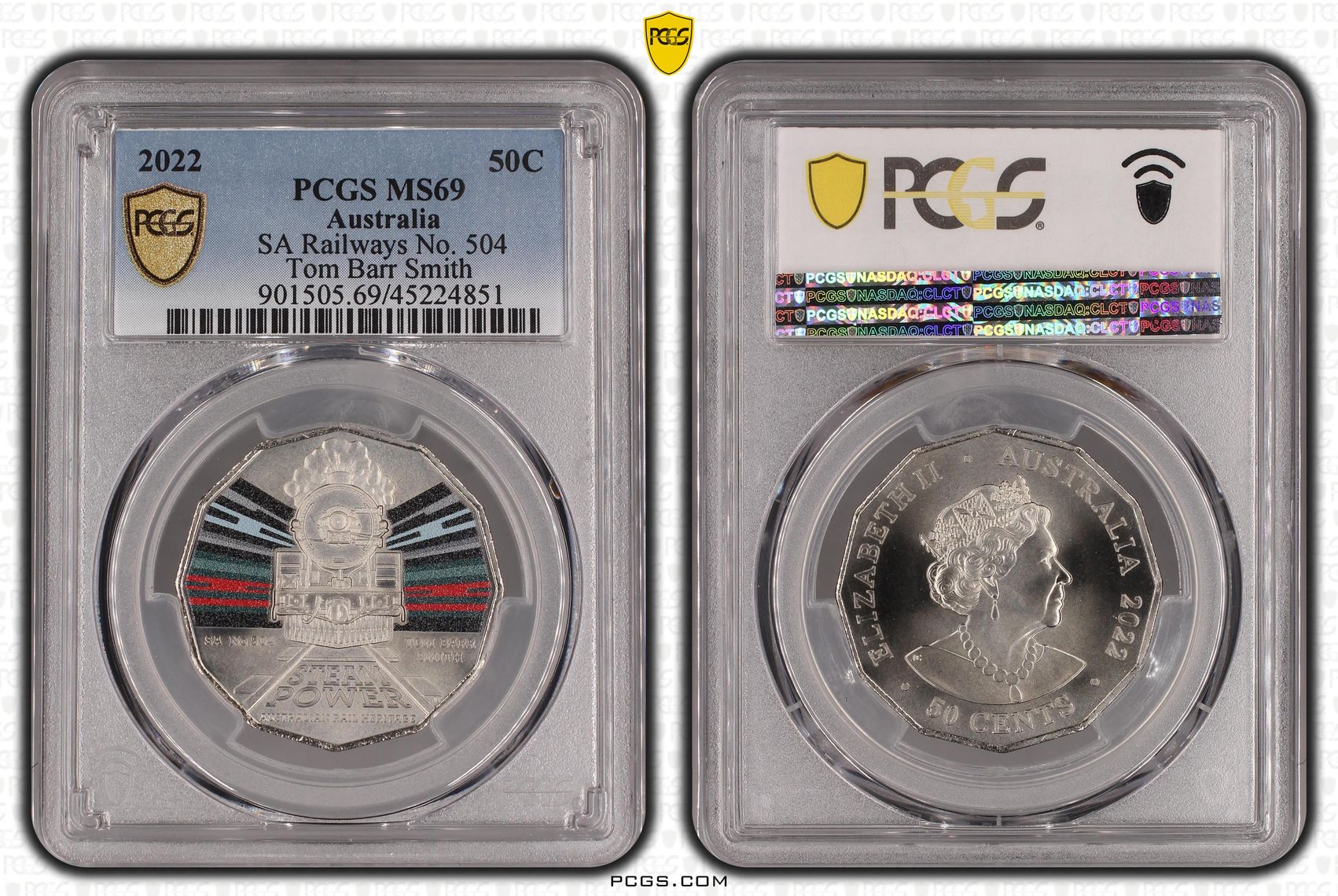 2022 Australia Fifty Cent, 50c SA Railways No. 504 PCGS - MS69 -851