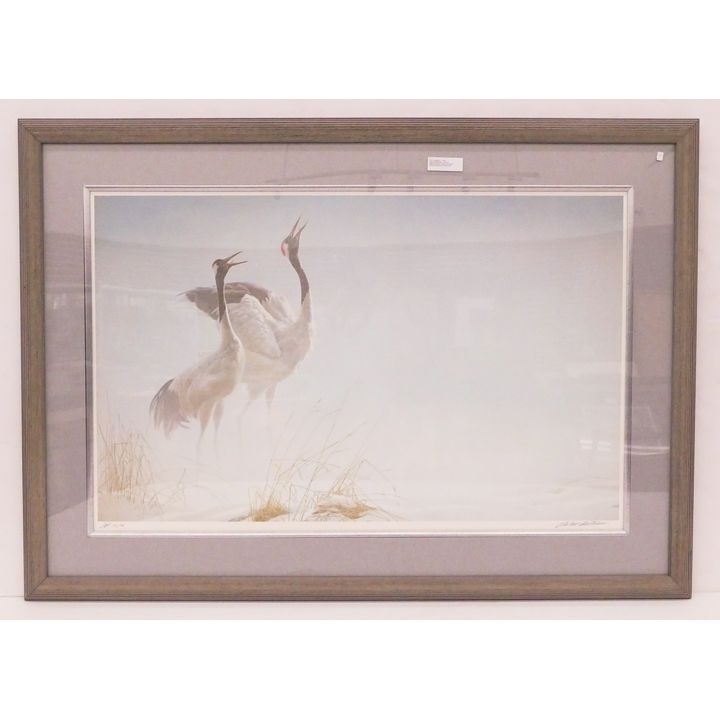 Robert Bateman 'Cries of Courtship Cranes' S/N Lithograph- 37x52'' framed