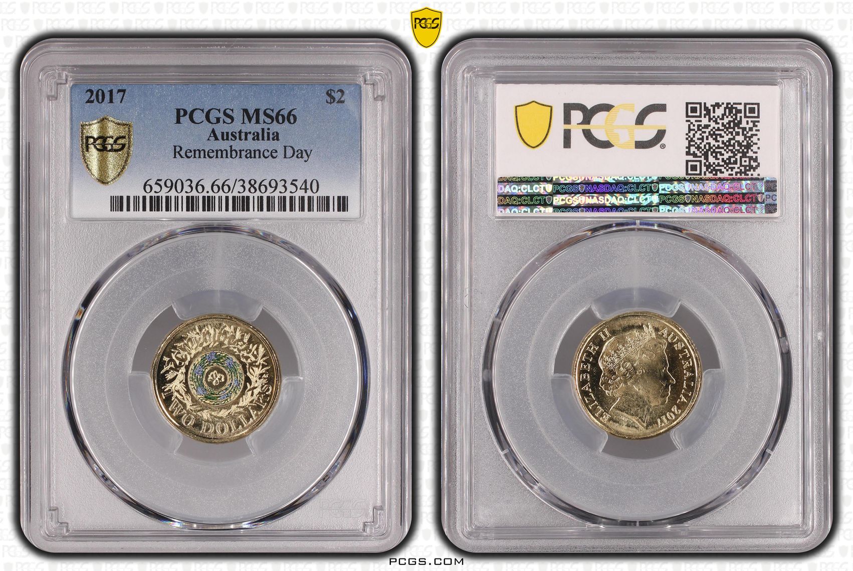 Elizabeth II, Remembrance Day Colorized, Two Dollar, 2017, PCGS MS66