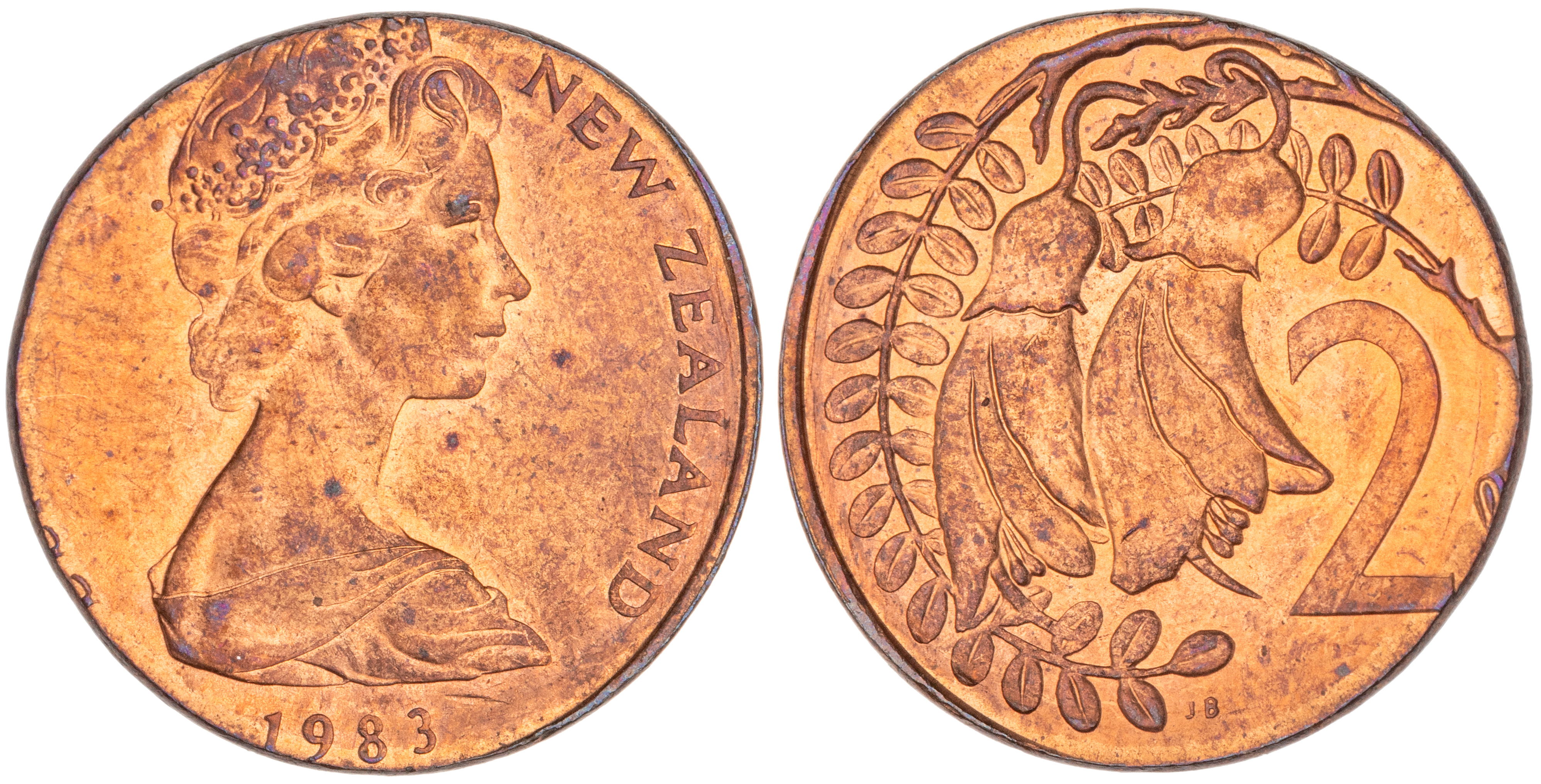 New Zealand, Elizabeth II, Two Cents, 1983, CHU
