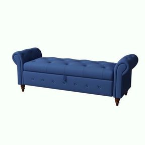 Haugen Upholstered Flip Top Bench in Blue Faux Leather Blue Queen |