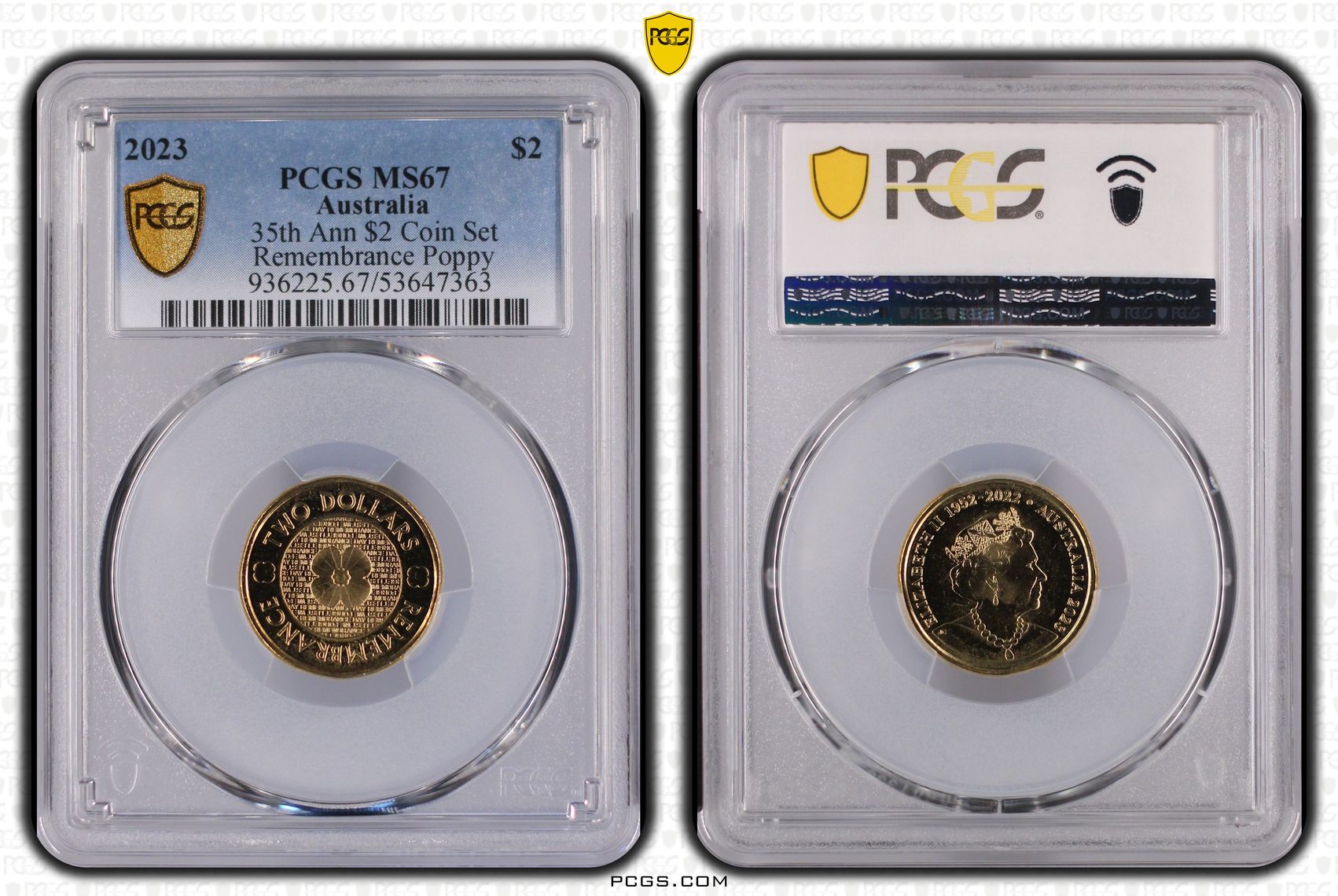 35th Ann $2 Coin Set Remembrance Poppy, Two Dollar, 2023, PCGS MS67