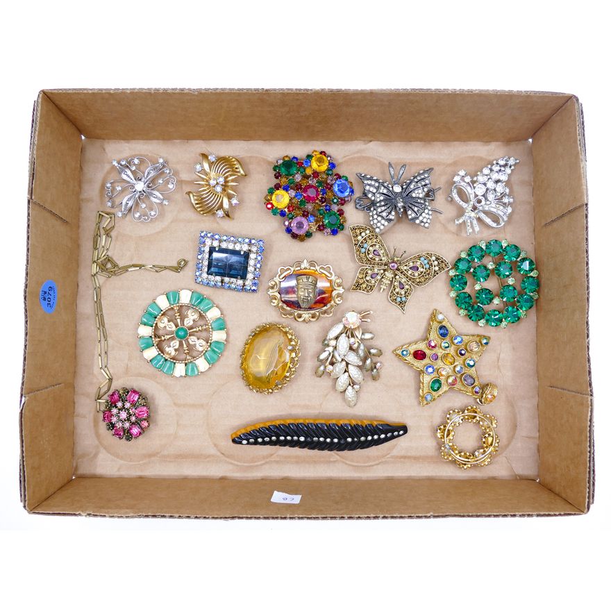 Box Vintage Rhinestone Costume Brooches etc.