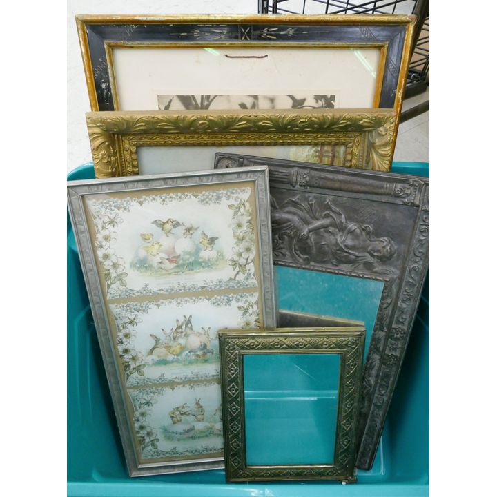 Tote 5pc Antique Small Mirrors and Framed Prints