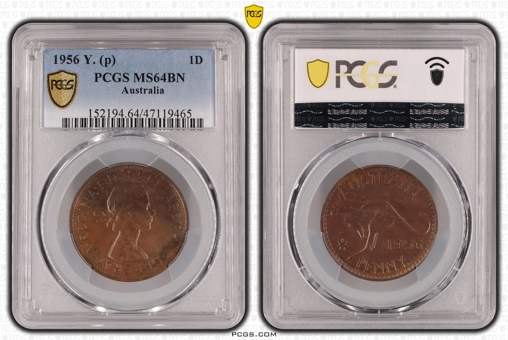 Elizabeth II, Penny, 1956-Y., PCGS MS64BN