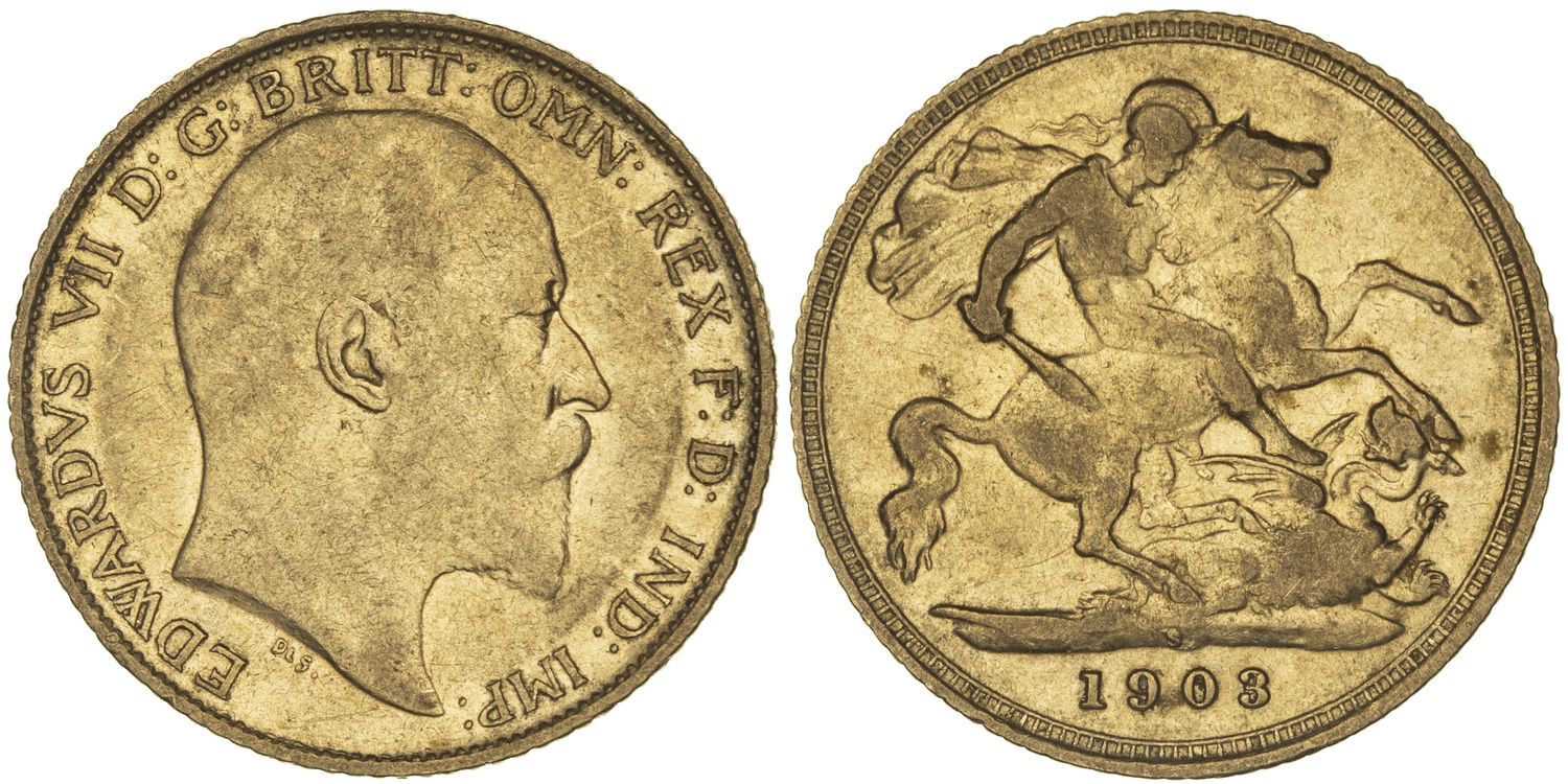 Edward VII, St George Reverse, Half Sovereign, 1903-S, Fine