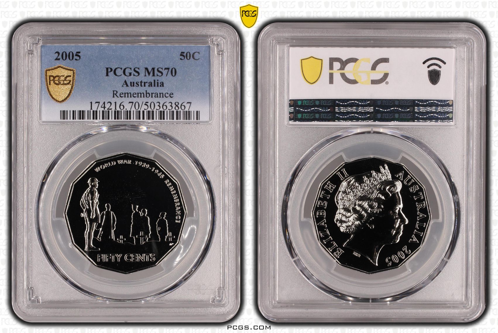 Remembrance POP 6/0, Fifty Cent, 2005, PCGS MS70