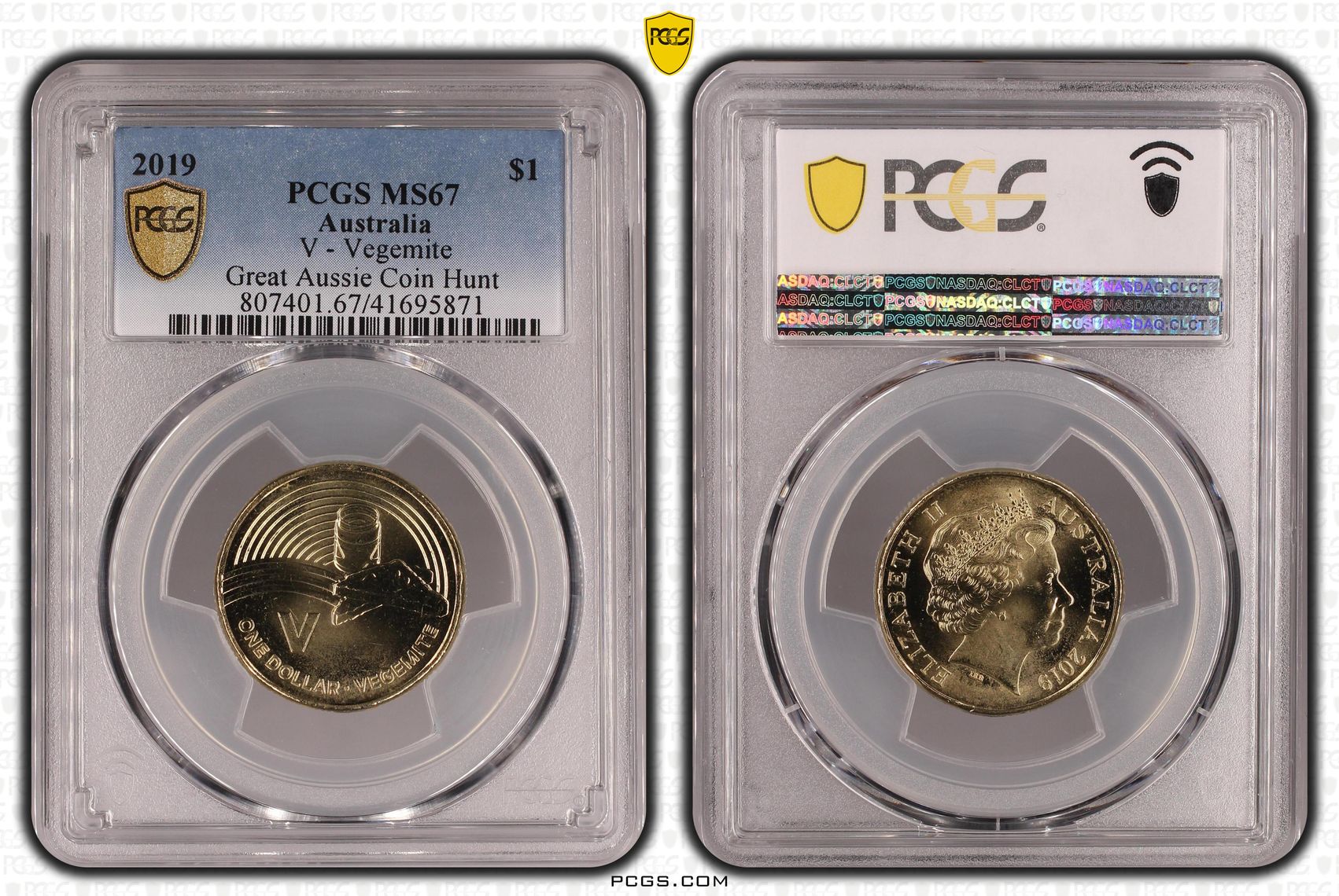 433 · 2019 Australia One Dollar, $1 V - Vegemite Great Aussie Coin Hunt PCGS - MS67 POP 5/0 -871