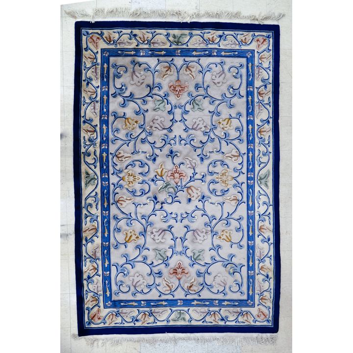 Chinese Blue Floral Sculpted Wool Rug 9' x 6'