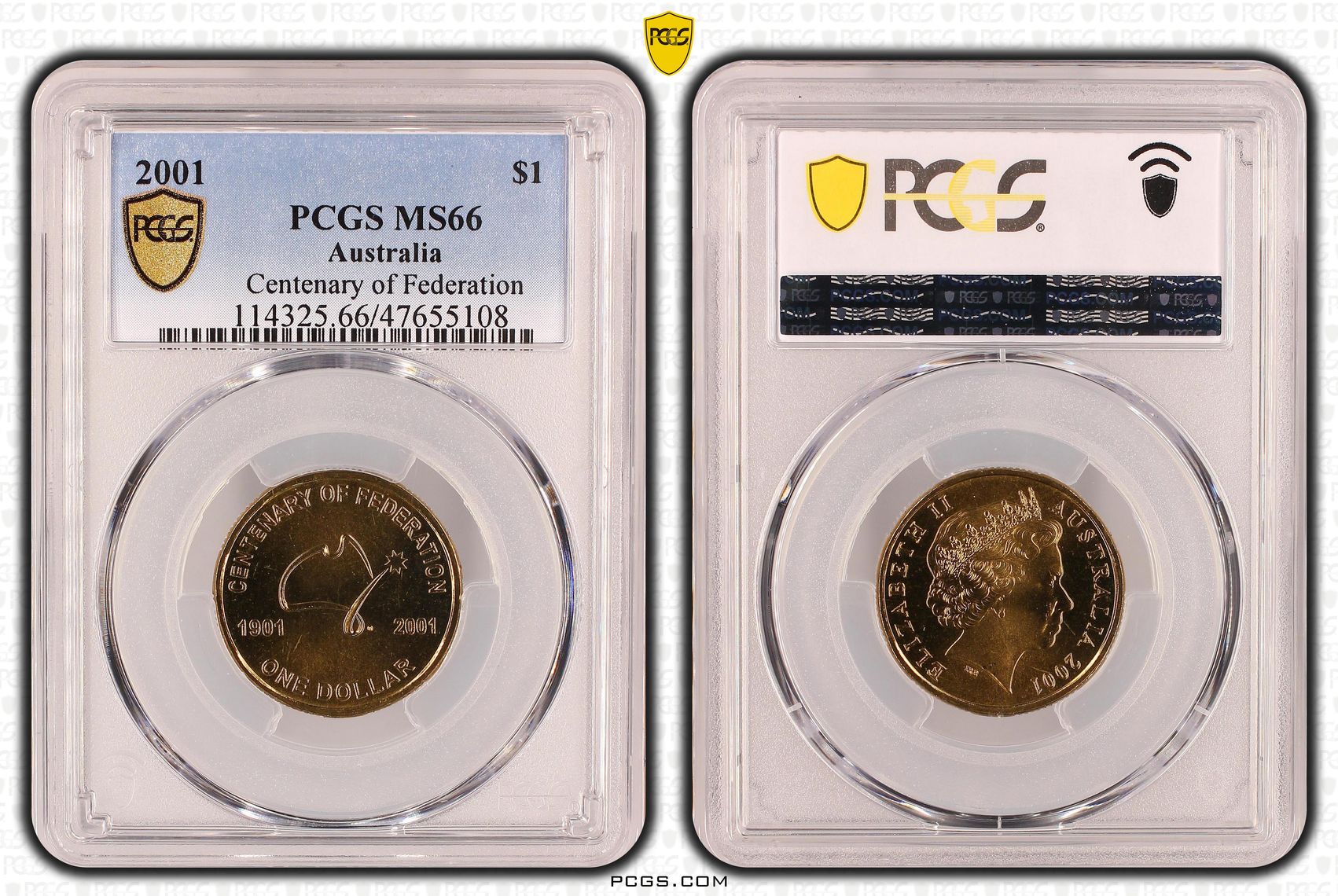 225 · Elizabeth II, Centenary of Federation , One Dollar, 2001, PCGS MS66
