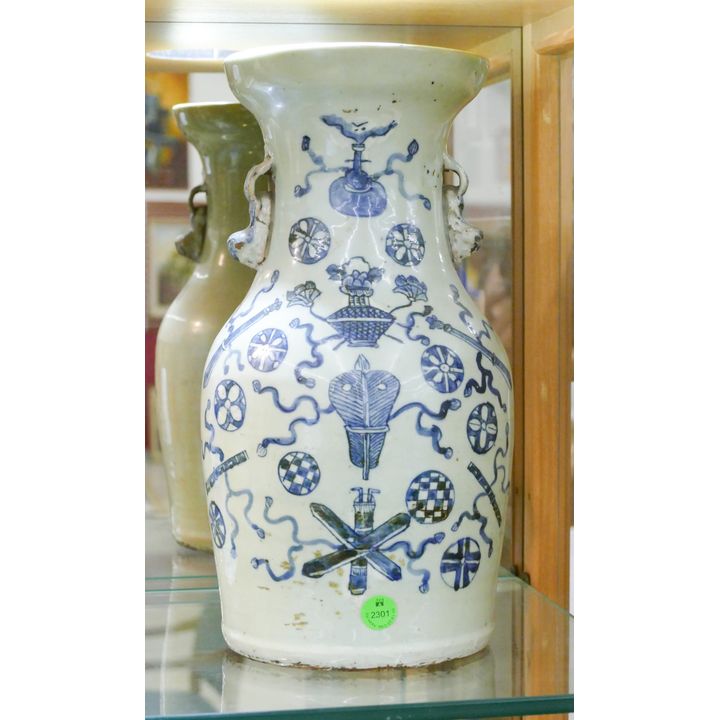 Antique Chinese B&W Porcelain Buddhist Objects Vase 13''