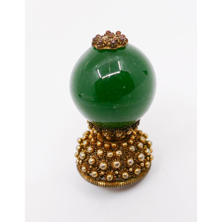 Old Chinese Green Peking Glass Mandarin Hat Finial- 2''