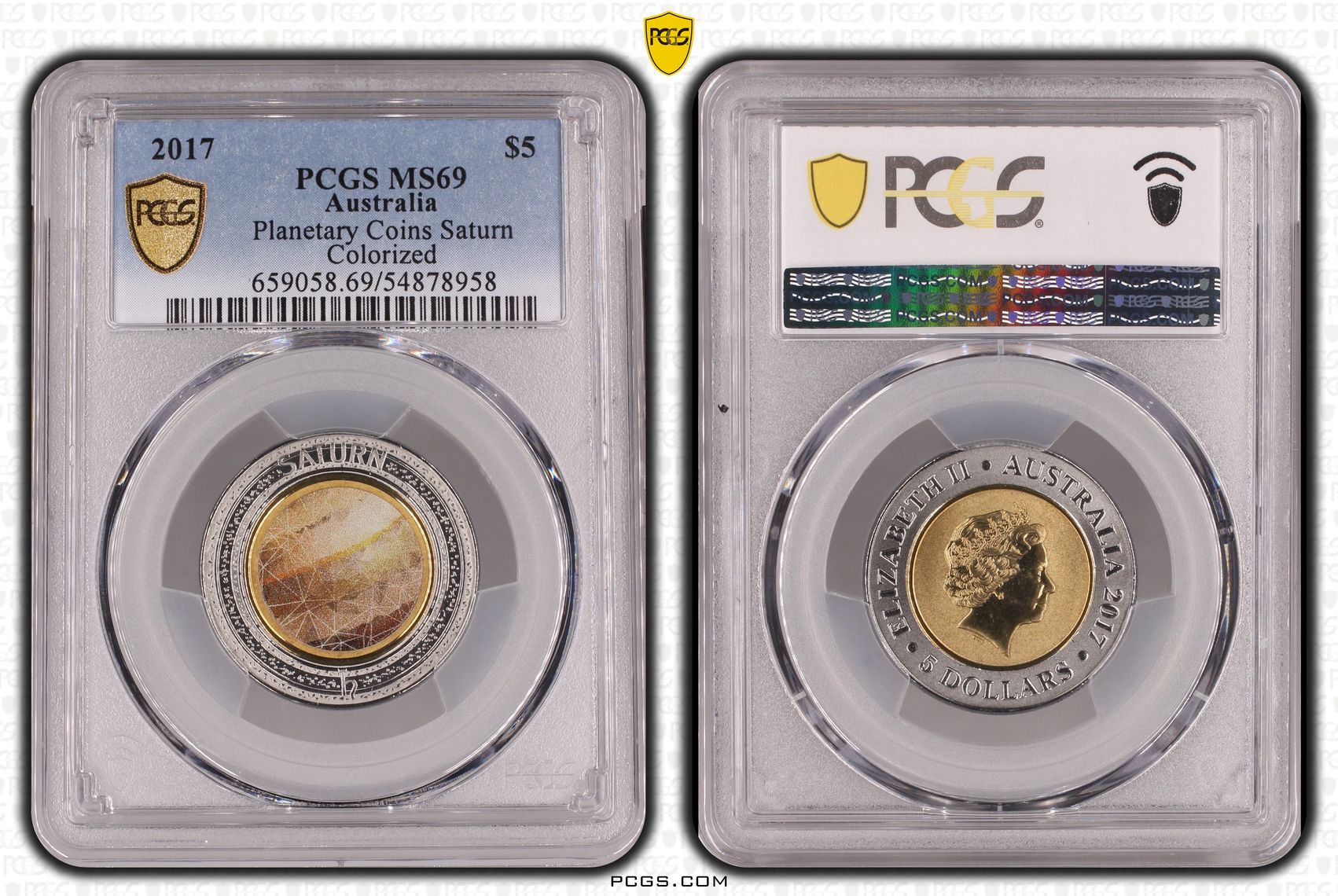 Planetary Coins Saturn Colorized, Five Dollar, 2017, PCGS MS69