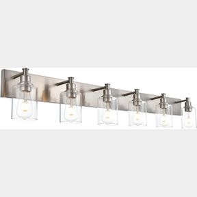 LUCIDCE BATHROOM VANITY LIGHT FIXTURES INDUSTRIAL 6 LIGHTS WALL MOUNT LIGHTING WITH CLEAR GLASS BRUSHED NICKEL METAL VANITY LIGHTS