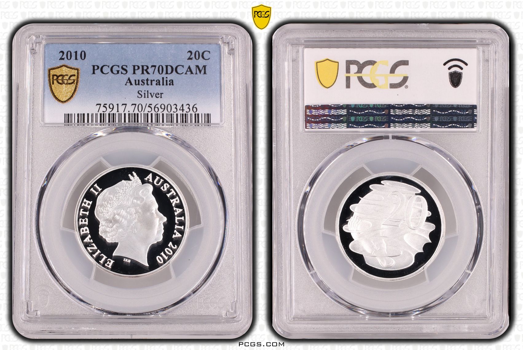 Silver, POP 2/0, Twenty Cent, 2010, PCGS PR70DCAM